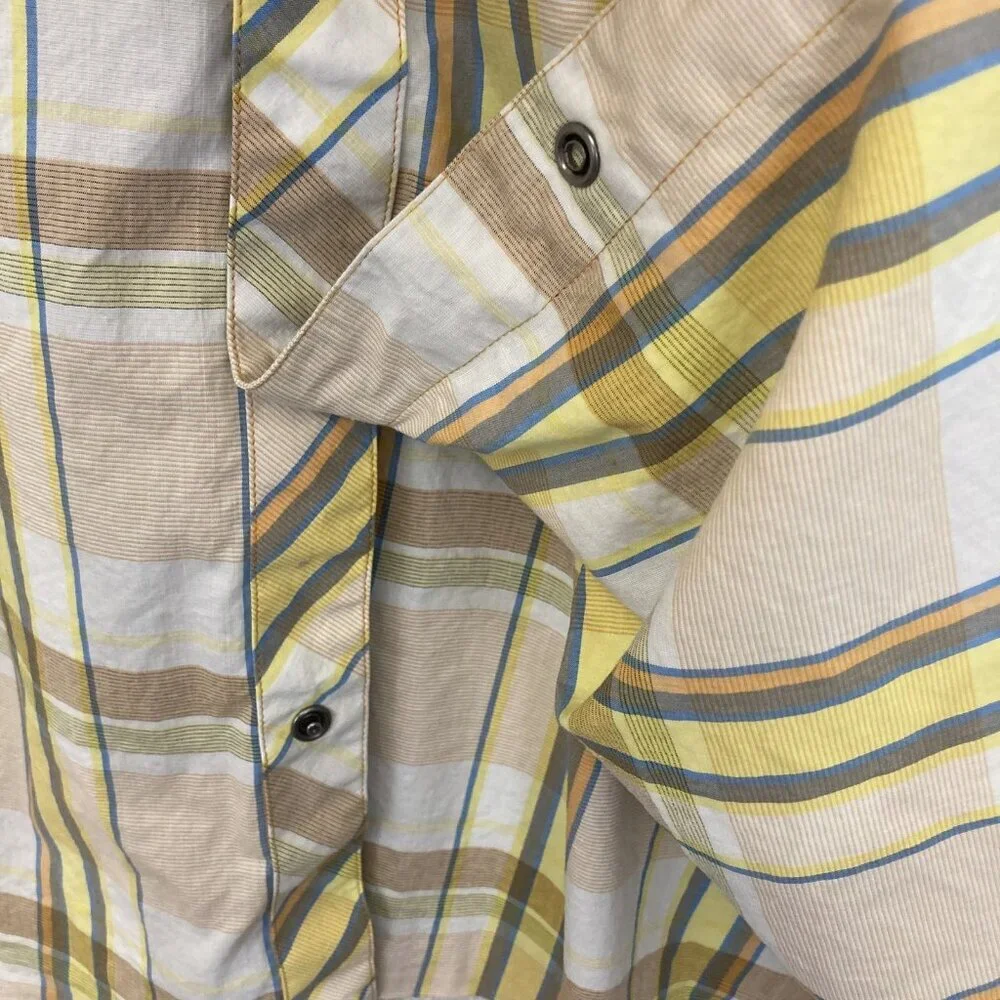 Ascend Snap Up Lightweight Shirt Mens 2XL Plaid Yellow Brown‎ Outdoor Pocket XXL